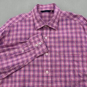 Boden Mens 100% Linen Long Sleeve Button Up Collar Shirt Size Large Plaid Spring